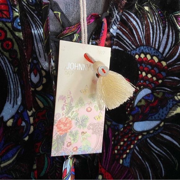 Johnny Was NWT Tie Front Kimono Dress Velvet  Silk Floral Black Jewel size S - Picture 9 of 16